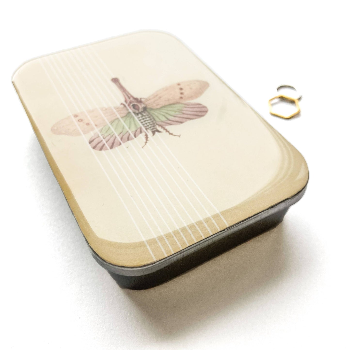 Spring moth stitch marker tin, notions tin (008)