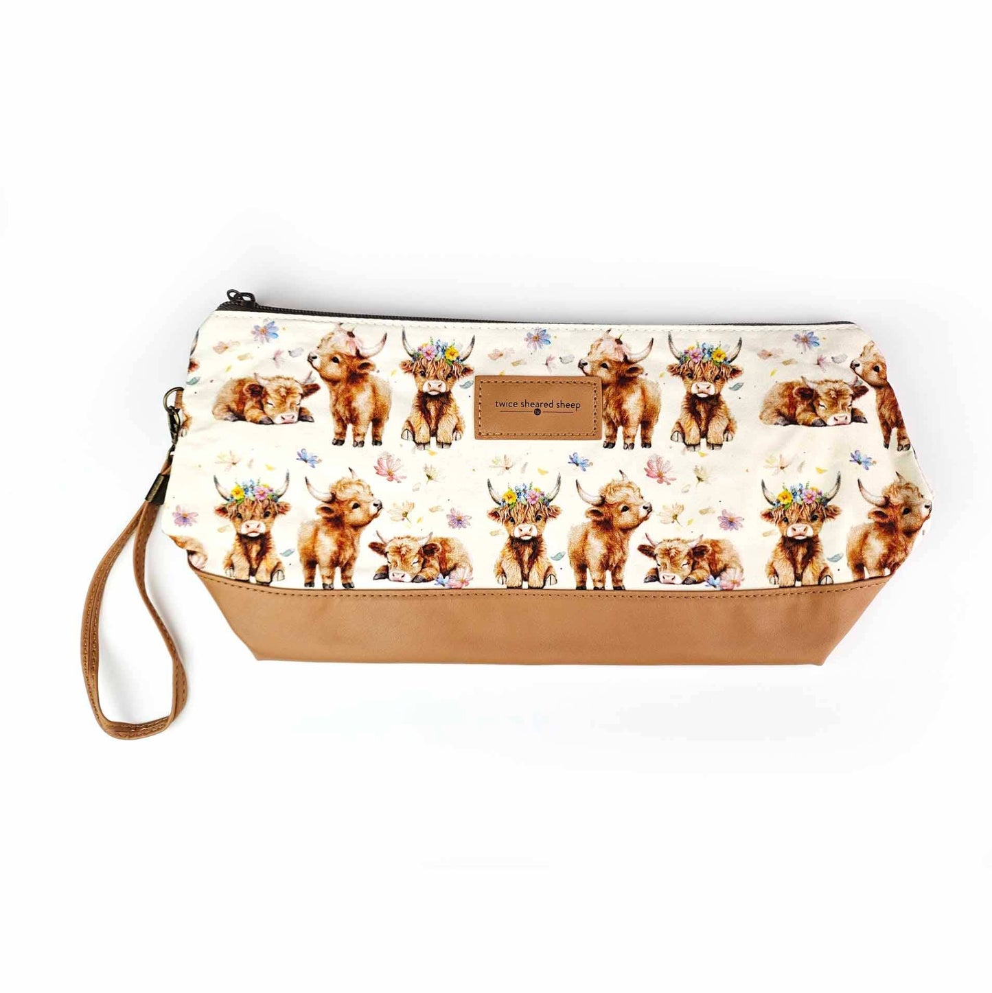 Maisy Highland Cow Trinity Bag – Medium Zippered Knitting Project Bag