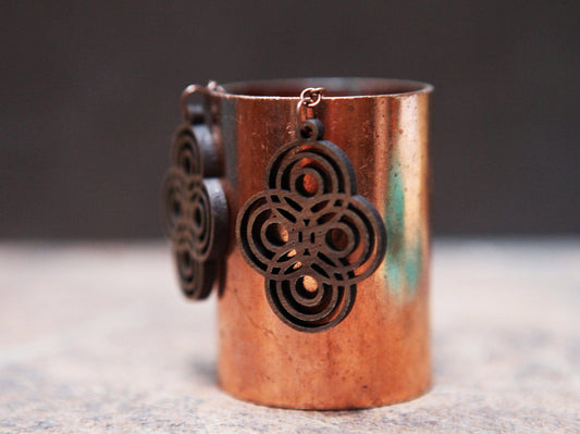 Boho Intersecting Circles Walnut Wood Laser Cut Earrings