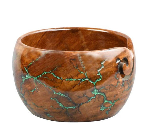 Handcrafted Rosewood Yarn Bowl with Unique Resin Accents